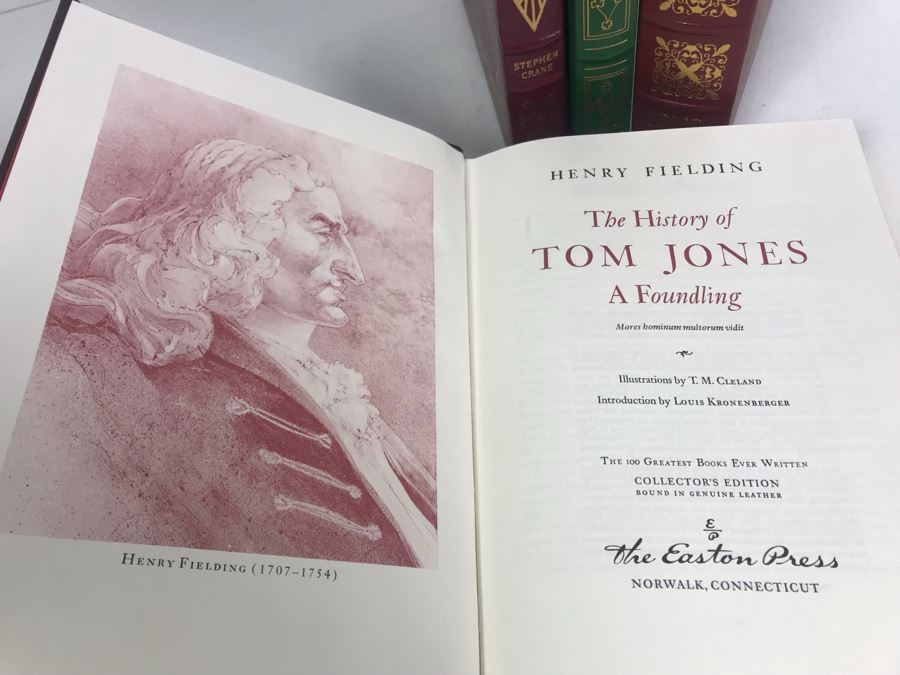 Set Of (4) Easton Press Collector's Edition Genuine Leather Books: The History Of Tom Jones A Foundling By Henry Fielding, The Red Badge Of Courage By Stephen Crane, The Poems Of W.B. Yeats And The Decameron By Boccaccio [Photo 4]