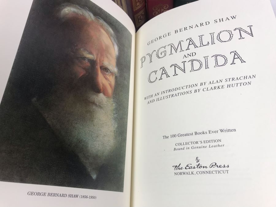 Set Of (4) Easton Press Collector's Edition Genuine Leather Books: Pygmalion By George Bernard Shaw, Cyrano De Bergerac By Edmond Rostand, The Tales Of Guy De Maupassant And The Pilgrim's Progress By John Bunyan [Photo 3]