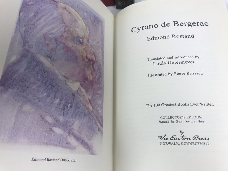 Set Of (4) Easton Press Collector's Edition Genuine Leather Books: Pygmalion By George Bernard Shaw, Cyrano De Bergerac By Edmond Rostand, The Tales Of Guy De Maupassant And The Pilgrim's Progress By John Bunyan [Photo 6]