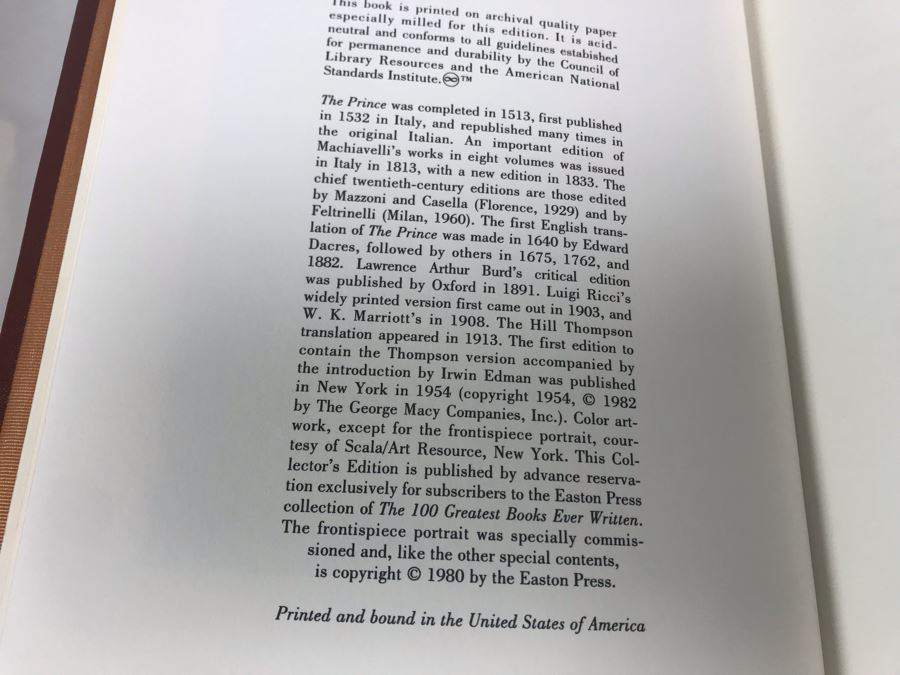 Set Of (4) Easton Press Collector's Edition Genuine Leather Books: The Federalist 1787-88 By Hamilton, Madison And Jay, Livy Titus Livius History Of Early Rome, The Way Of All Flesh By Samuel Butler And The Prince Niccolo Machiavelli [Photo 8]