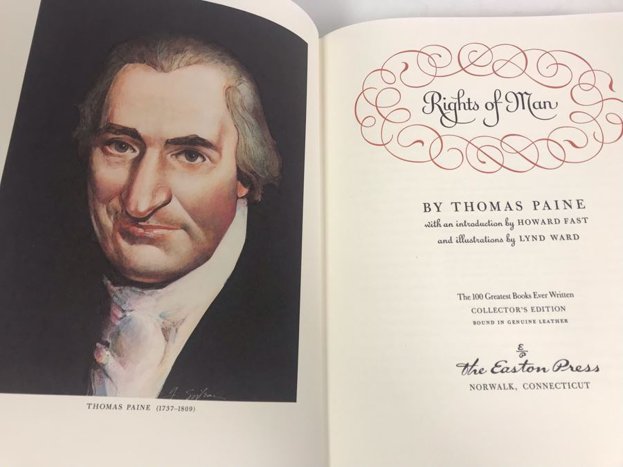 Set Of (5) Easton Press Collector's Edition Genuine Leather Books: A Portrait Of The Artist As A Young Man By James Joyce, Anton Chekhov Two Plays, She Stoops To Conquer By Oliver Goldsmith, The Confessions Of St. Augustine, Rights Of Man By Thomas Paine [Photo 16]