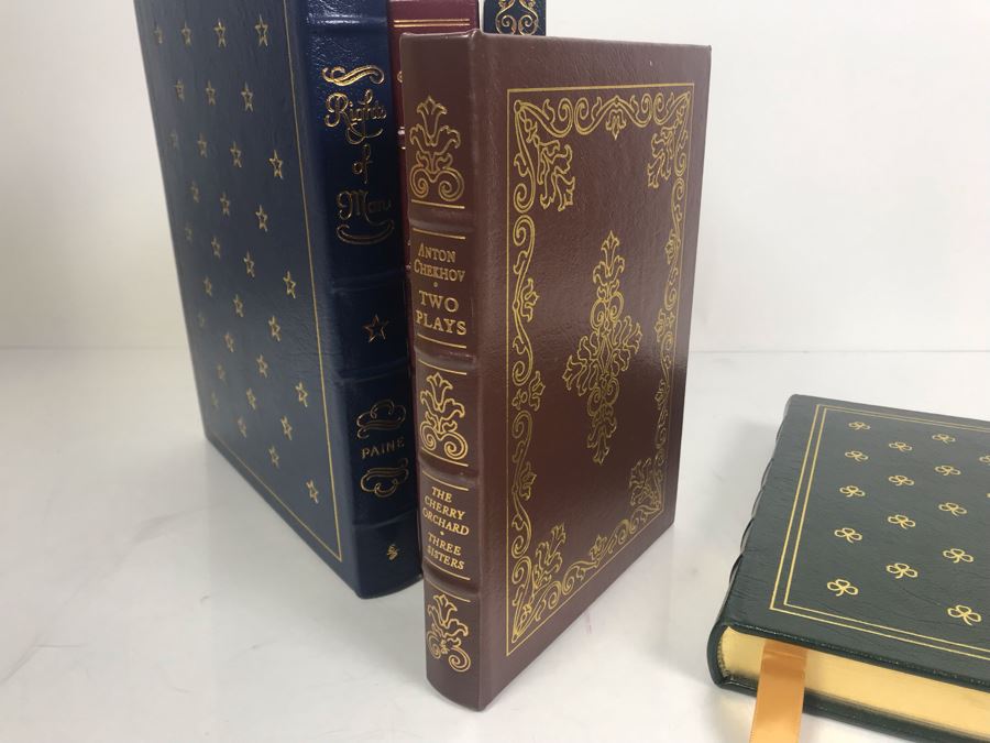 Set Of (5) Easton Press Collector's Edition Genuine Leather Books: A Portrait Of The Artist As A Young Man By James Joyce, Anton Chekhov Two Plays, She Stoops To Conquer By Oliver Goldsmith, The Confessions Of St. Augustine, Rights Of Man By Thomas Paine [Photo 6]
