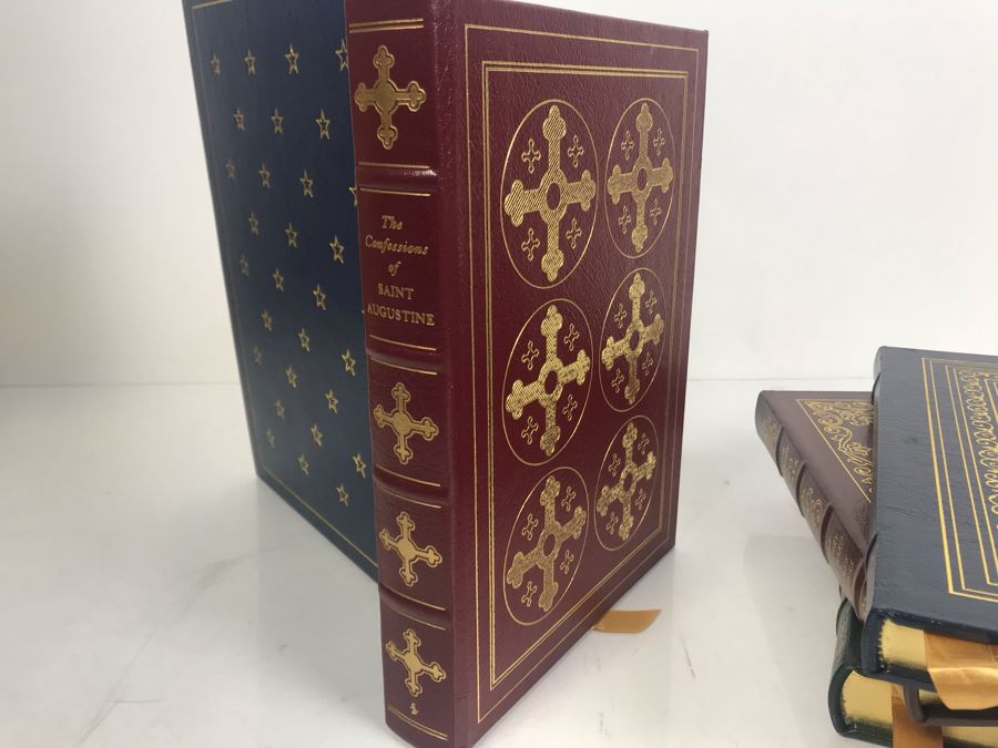 Set Of (5) Easton Press Collector's Edition Genuine Leather Books: A Portrait Of The Artist As A Young Man By James Joyce, Anton Chekhov Two Plays, She Stoops To Conquer By Oliver Goldsmith, The Confessions Of St. Augustine, Rights Of Man By Thomas Paine [Photo 12]