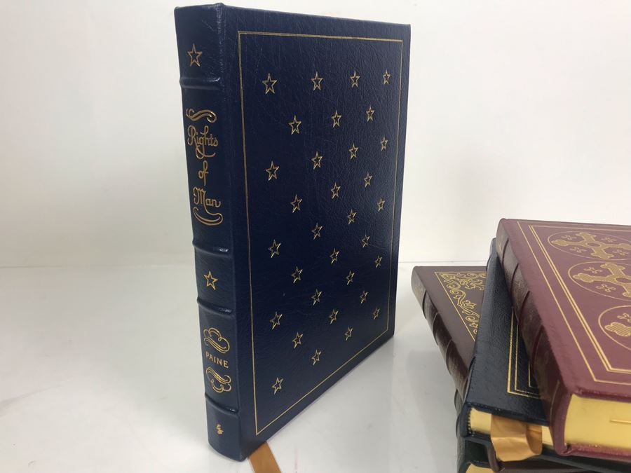 Set Of (5) Easton Press Collector's Edition Genuine Leather Books: A Portrait Of The Artist As A Young Man By James Joyce, Anton Chekhov Two Plays, She Stoops To Conquer By Oliver Goldsmith, The Confessions Of St. Augustine, Rights Of Man By Thomas Paine [Photo 15]