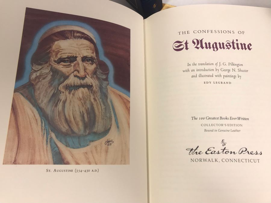 Set Of (5) Easton Press Collector's Edition Genuine Leather Books: A Portrait Of The Artist As A Young Man By James Joyce, Anton Chekhov Two Plays, She Stoops To Conquer By Oliver Goldsmith, The Confessions Of St. Augustine, Rights Of Man By Thomas Paine [Photo 13]