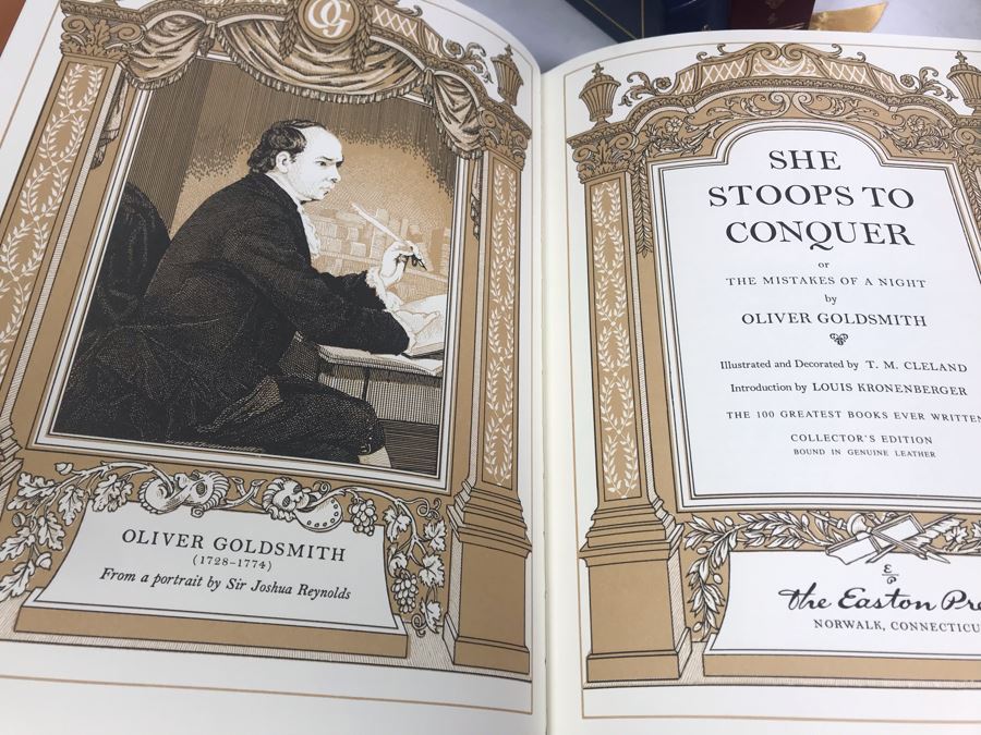 Set Of (5) Easton Press Collector's Edition Genuine Leather Books: A Portrait Of The Artist As A Young Man By James Joyce, Anton Chekhov Two Plays, She Stoops To Conquer By Oliver Goldsmith, The Confessions Of St. Augustine, Rights Of Man By Thomas Paine [Photo 10]
