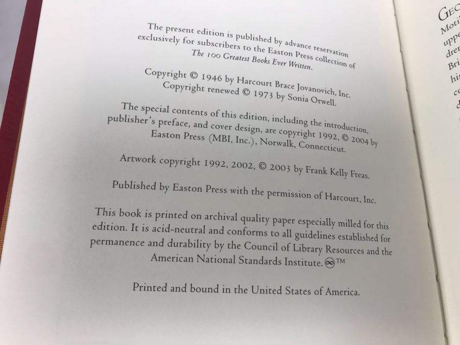 Easton Press Collector's Edition Genuine Leather Book: Animal Farm By George Orwell [Photo 4]