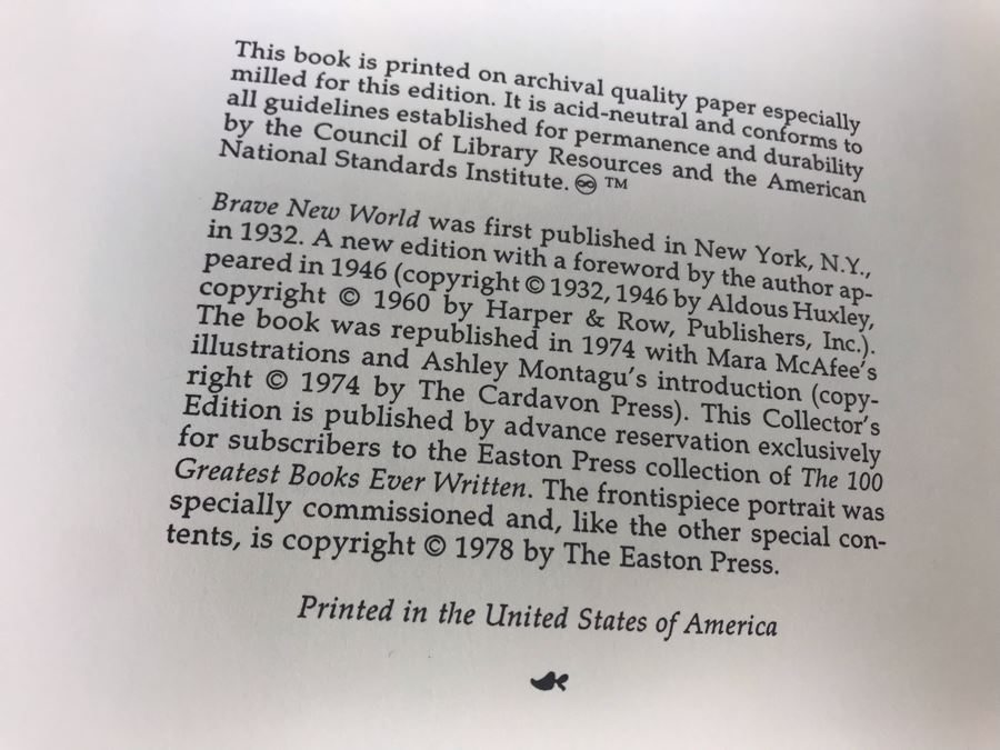 Easton Press Collector's Edition Genuine Leather Book: Brave New World By Aldous Huxley [Photo 4]
