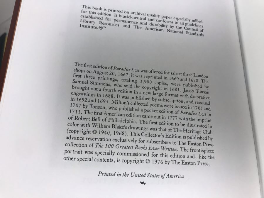 Easton Press Collector's Edition Genuine Leather Book: Paradise Lost By John Milton [Photo 4]
