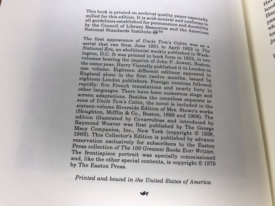 Easton Press Collector's Edition Genuine Leather Book: Uncle Tom's Cabin; Or, Life Among The Lowly By Harriet Beecher Stowe [Photo 4]
