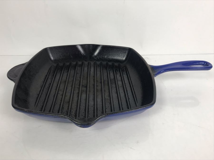 Blue Le Creuset #26 10' Square Enamel Cast Iron Griddle Skillet Pan Made In France