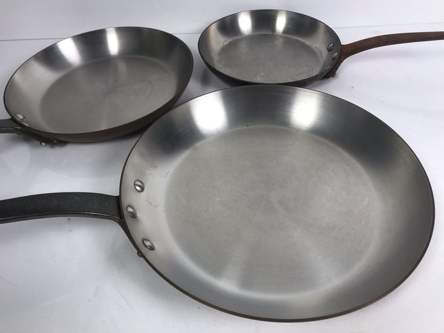 Set Of (3) Vintage Heavy Copper Frying Pans TSL STL Made In France [Photo 8]