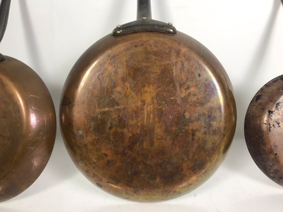Set Of (3) Vintage Heavy Copper Frying Pans TSL STL Made In France [Photo 5]