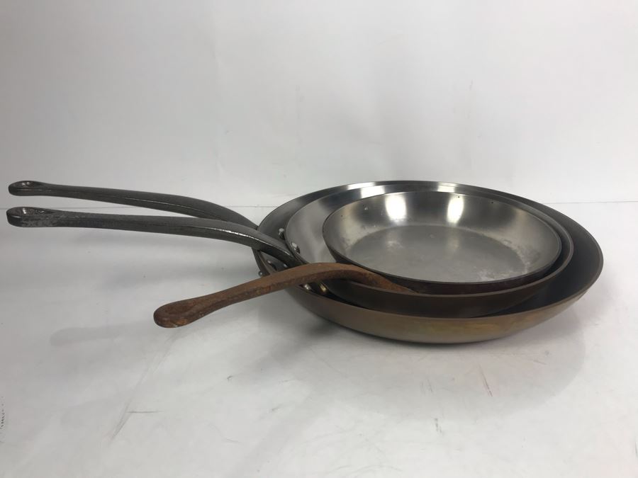 Set Of (3) Vintage Heavy Copper Frying Pans TSL STL Made In France [Photo 2]