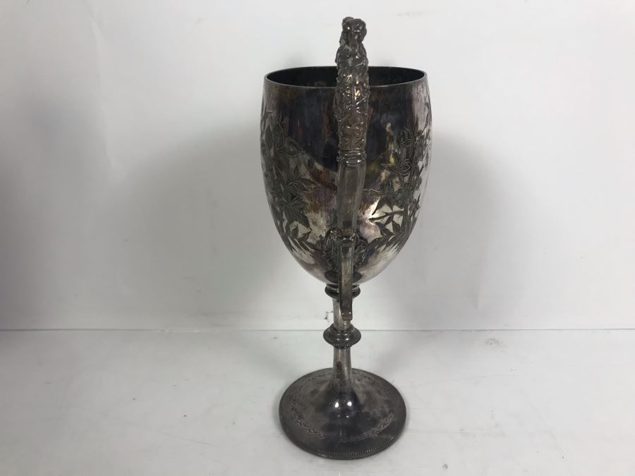Antique W&H Walker & Hall Sheffield England Tropy Cup Inscribed 'Whittlesea Coursing Club Ralph Hutton's Esq Tropy Won By Goe Hamiltons Heather Lass 9-8-1910' 12'H [Photo 11]
