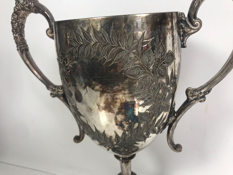 Antique W&H Walker & Hall Sheffield England Tropy Cup Inscribed 'Whittlesea Coursing Club Ralph Hutton's Esq Tropy Won By Goe Hamiltons Heather Lass 9-8-1910' 12'H [Photo 10]