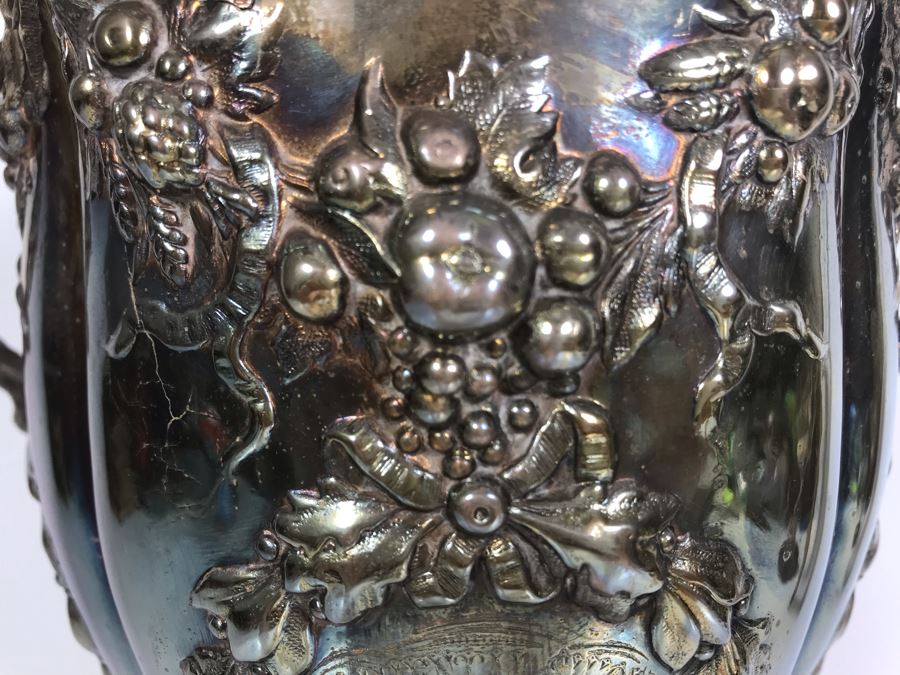 Stunning Ornate Hallmarked Silverplate Trophy Cup Inscribed 'Regimental Sword Prize Awarded To Mr. Charles Bailey Aug 1869 Cavalry' 15'H [Photo 10]