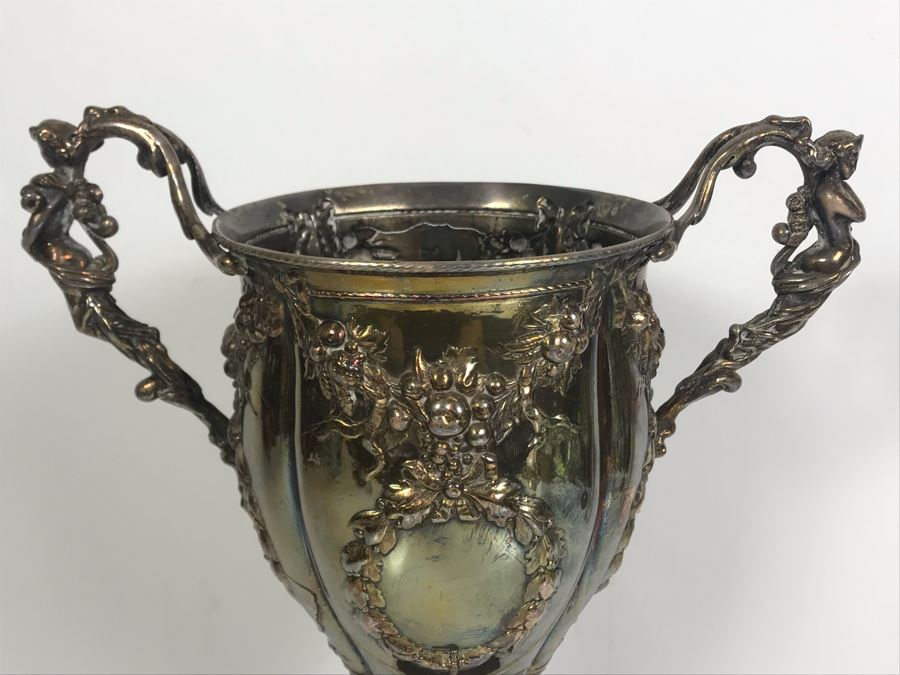 Stunning Ornate Hallmarked Silverplate Trophy Cup Inscribed 'Regimental Sword Prize Awarded To Mr. Charles Bailey Aug 1869 Cavalry' 15'H [Photo 18]