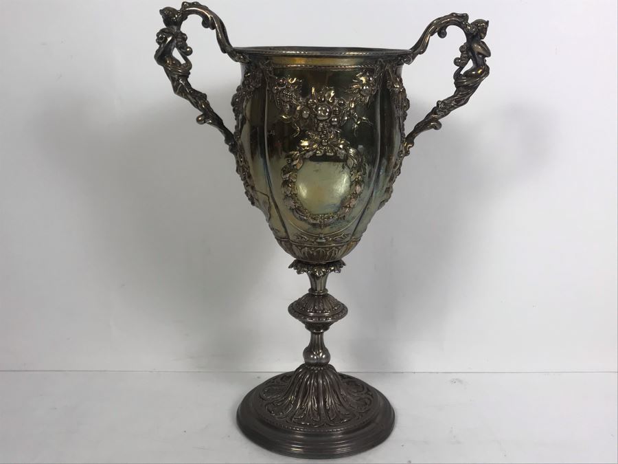 Stunning Ornate Hallmarked Silverplate Trophy Cup Inscribed 'Regimental Sword Prize Awarded To Mr. Charles Bailey Aug 1869 Cavalry' 15'H [Photo 17]