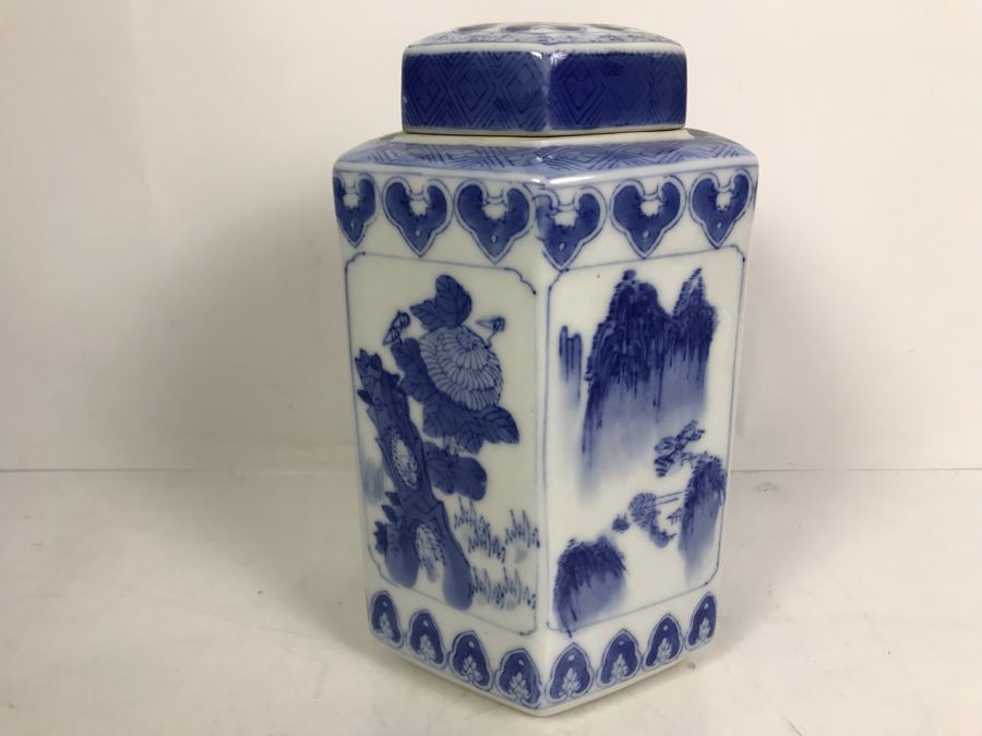 Signed Chinese Blue And White Jar With Lid 10'H [Photo 6]