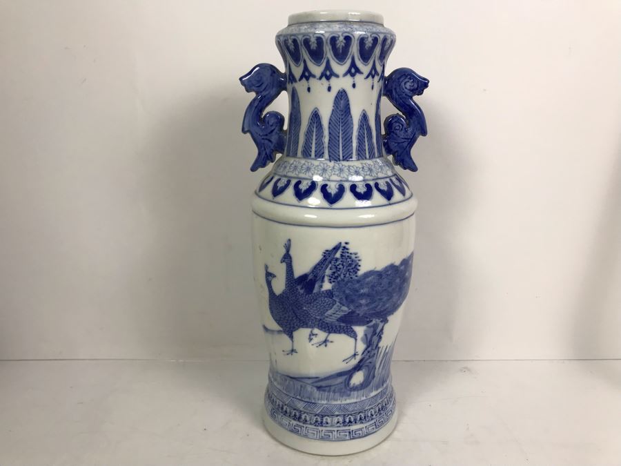 Signed Chinese Blue And White Vase 14.5'H [Photo 3]