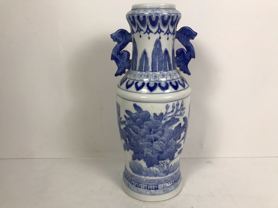 Signed Chinese Blue And White Vase 14.5'H [Photo 9]