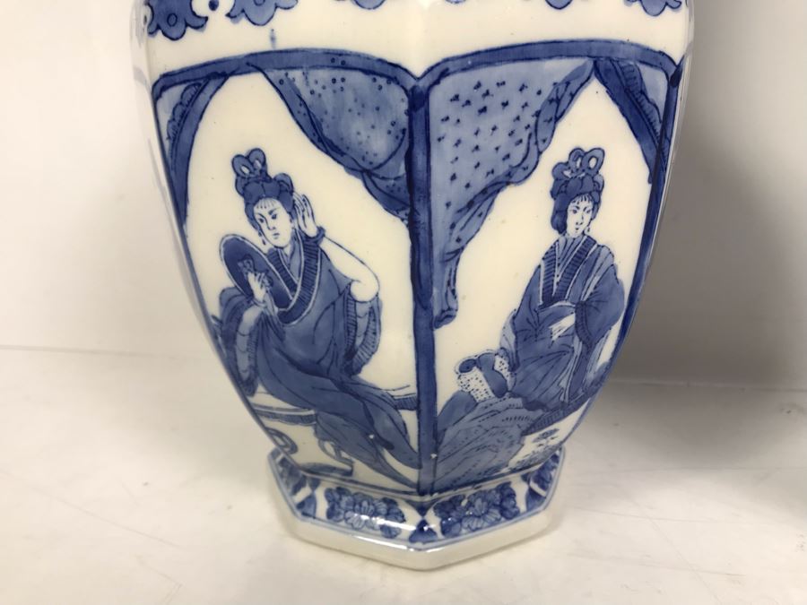 Pair Of Contemporary Chinese Blue And White Vases 14'H [Photo 6]