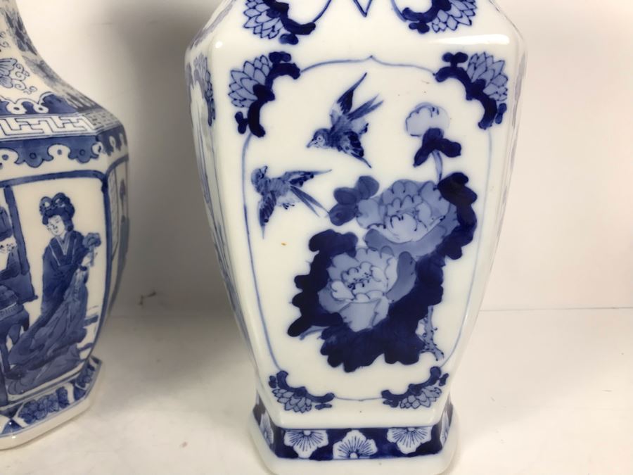 Pair Of Contemporary Chinese Blue And White Vases 14'H [Photo 14]