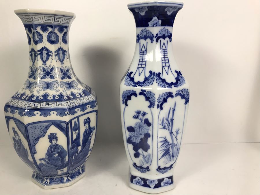 Pair Of Contemporary Chinese Blue And White Vases 14'H [Photo 16]