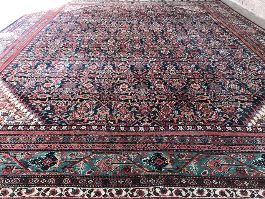 Large Vintage Persian Rug Hand Knotted Wool Area Rug 13.7' X 11.1' [Photo 4]