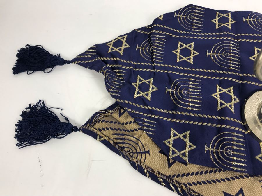 Jewish Menorah, Round Gold Embroidery Cover And Table Runner [Photo 15]