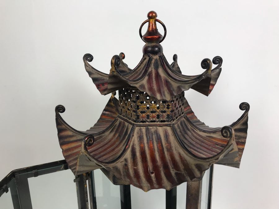 Large Contemporary Asian Metal Outdoor Hanging Candle Lantern [Photo 3]