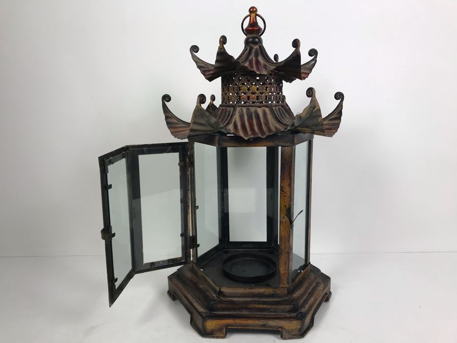 Large Contemporary Asian Metal Outdoor Hanging Candle Lantern [Photo 1]