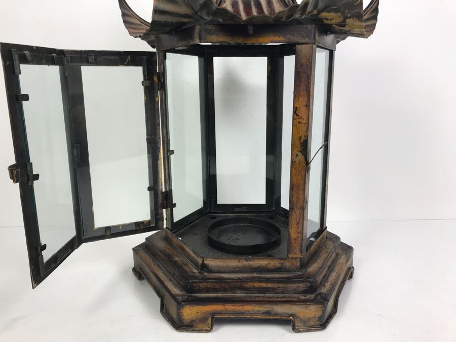Large Contemporary Asian Metal Outdoor Hanging Candle Lantern [Photo 2]