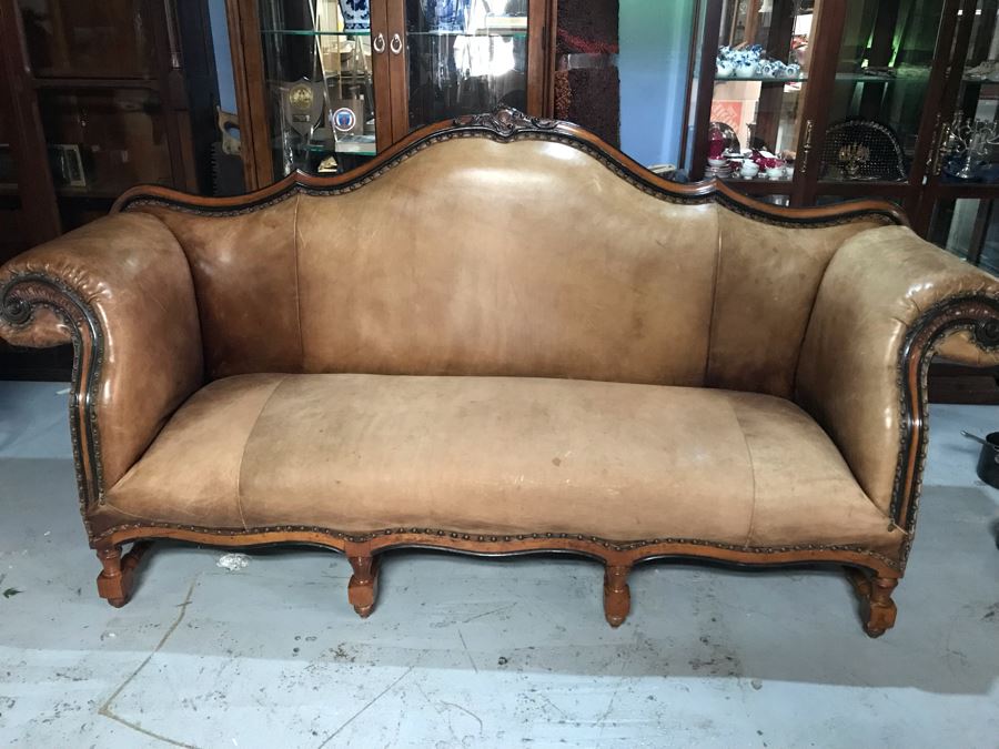 Vintage Classy Ralph Lauren Leather Sofa With Brass Nail Heads - See Photos For Hairline Crack On Right Top That Needs Repair [Photo 10]