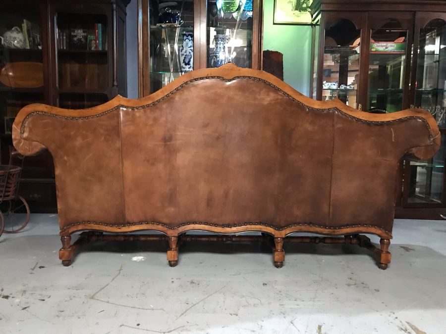 Vintage Classy Ralph Lauren Leather Sofa With Brass Nail Heads - See Photos For Hairline Crack On Right Top That Needs Repair [Photo 14]