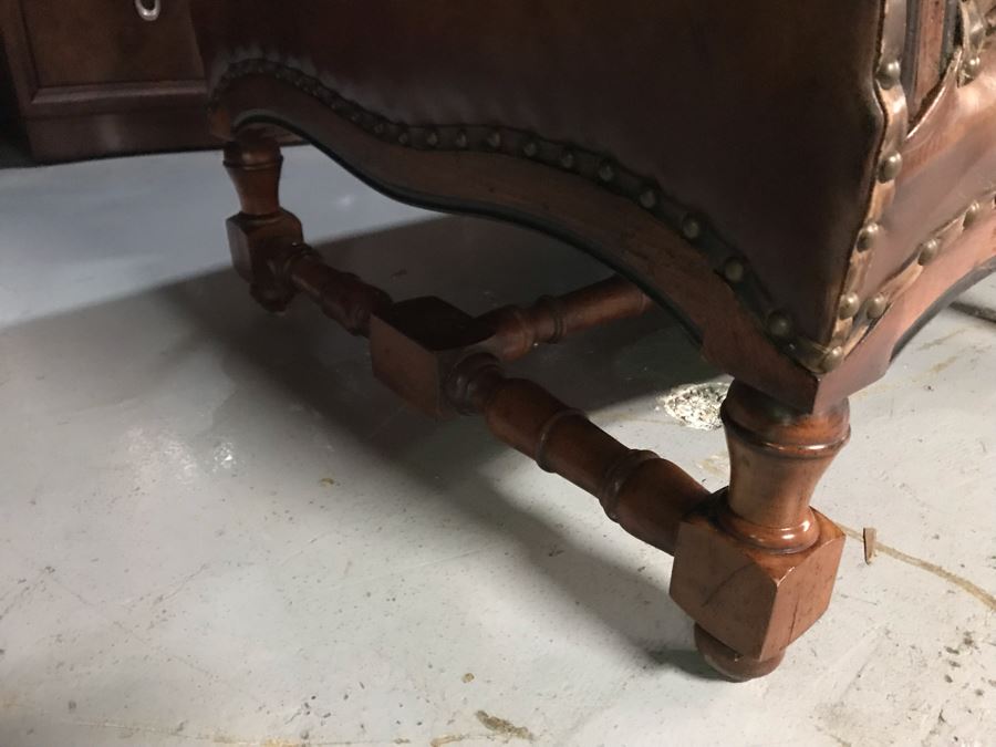 Vintage Classy Ralph Lauren Leather Sofa With Brass Nail Heads - See Photos For Hairline Crack On Right Top That Needs Repair [Photo 11]