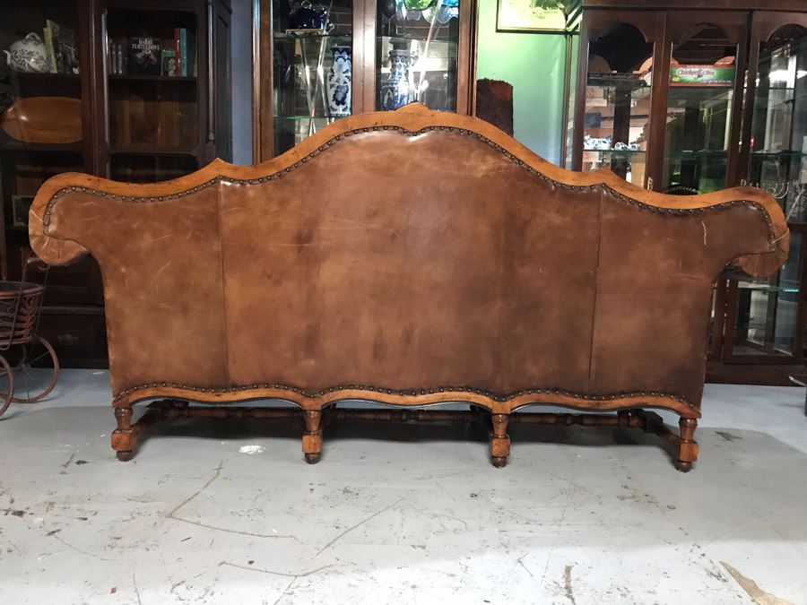 Vintage Classy Ralph Lauren Leather Sofa With Brass Nail Heads - See Photos For Hairline Crack On Right Top That Needs Repair [Photo 4]