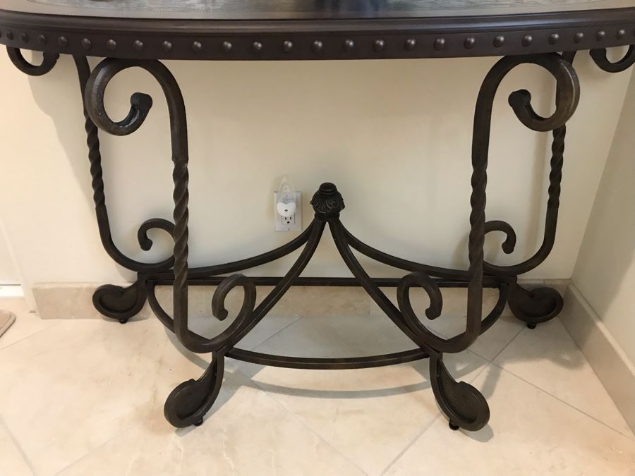 Contemporary Sofa Console Table Dark Brown Finish With Metal Base [Photo 3]