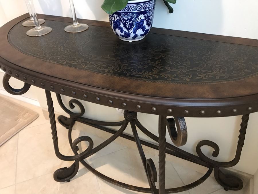 Contemporary Sofa Console Table Dark Brown Finish With Metal Base [Photo 5]