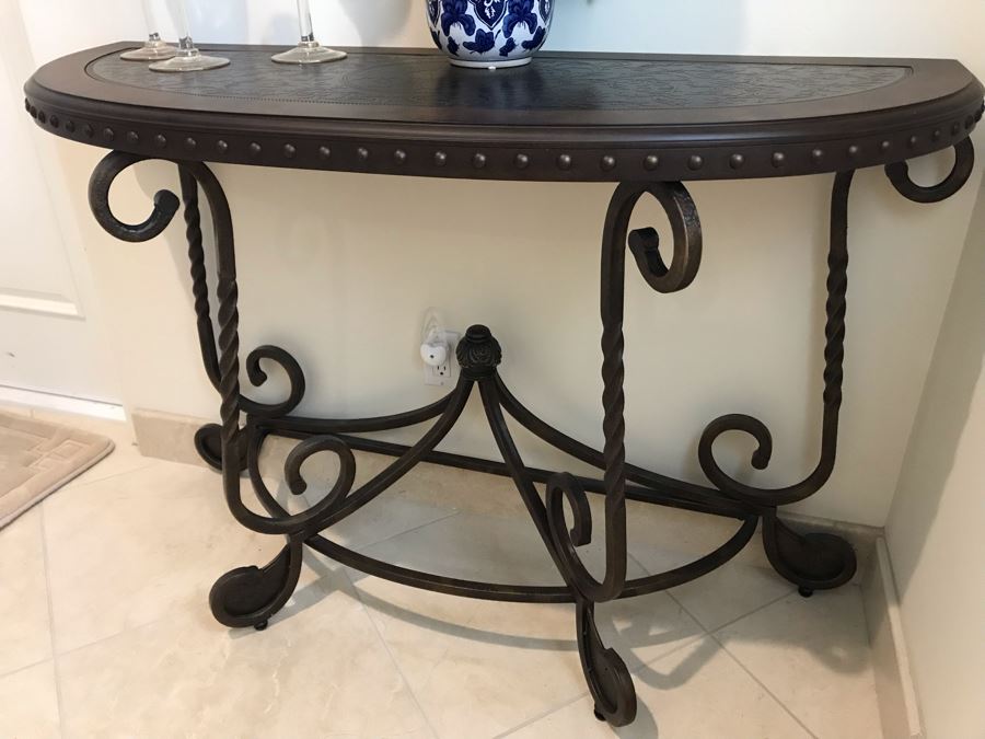 Contemporary Sofa Console Table Dark Brown Finish With Metal Base [Photo 6]