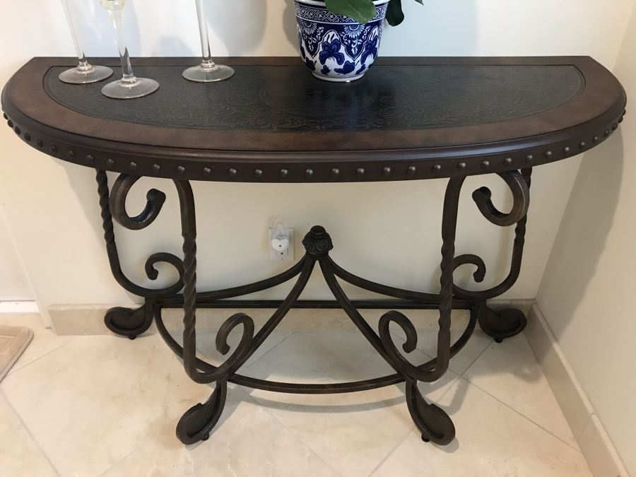 Contemporary Sofa Console Table Dark Brown Finish With Metal Base [Photo 2]