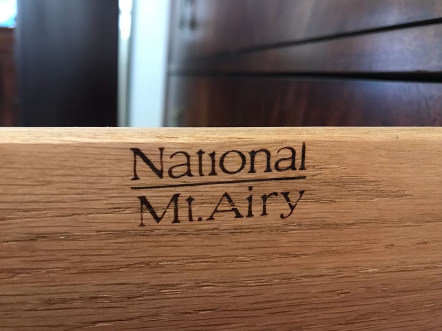 Stunning National Mt. Airy 6-Drawer Chest Of Drawers Dresser With Brass Pulls And 3-Panel Beveled Glass Adjustable Hinged Mirror [Photo 6]