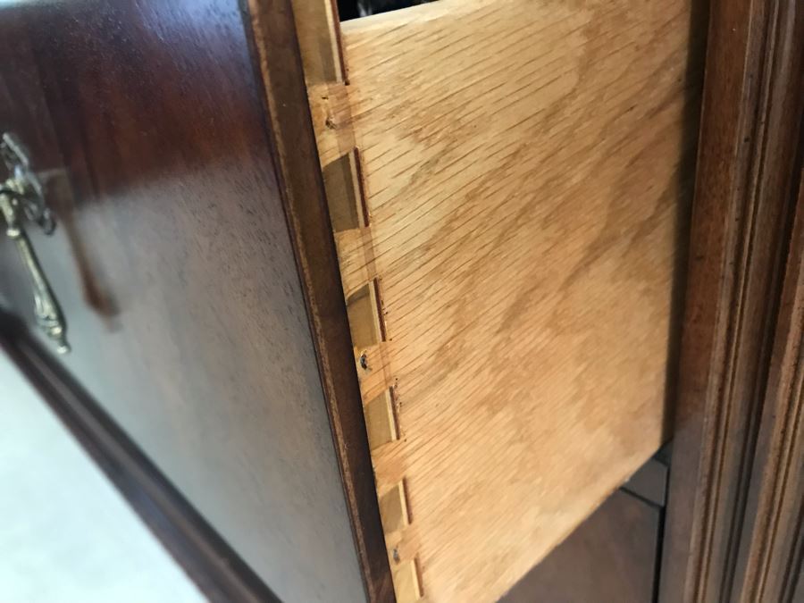 Stunning National Mt. Airy 6-Drawer Chest Of Drawers Dresser With Brass Pulls And 3-Panel Beveled Glass Adjustable Hinged Mirror [Photo 5]