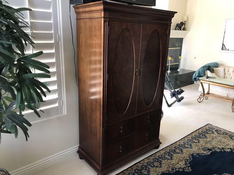 National Mt. Airy Wooden Dresser Cabinet Armoire With Mirrors On Inside Of Hinged Doors And Brass Pulls [Photo 4]