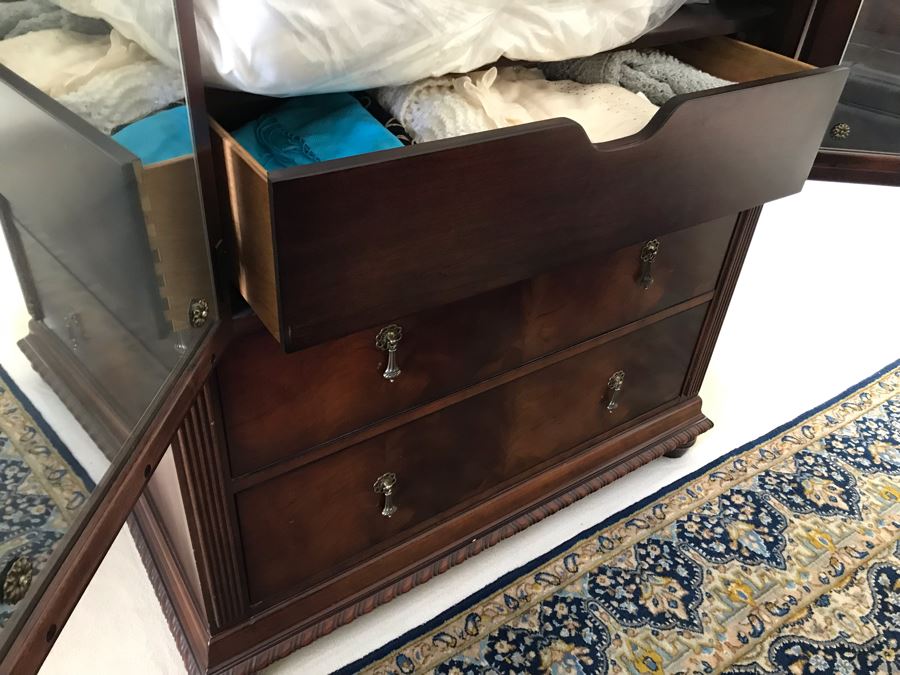 National Mt. Airy Wooden Dresser Cabinet Armoire With Mirrors On Inside Of Hinged Doors And Brass Pulls [Photo 10]