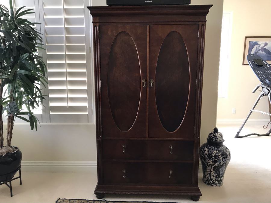 National Mt. Airy Wooden Dresser Cabinet Armoire With Mirrors On Inside Of Hinged Doors And Brass Pulls [Photo 1]