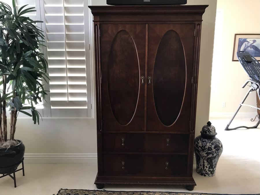 National Mt. Airy Wooden Dresser Cabinet Armoire With Mirrors On Inside Of Hinged Doors And Brass Pulls [Photo 3]