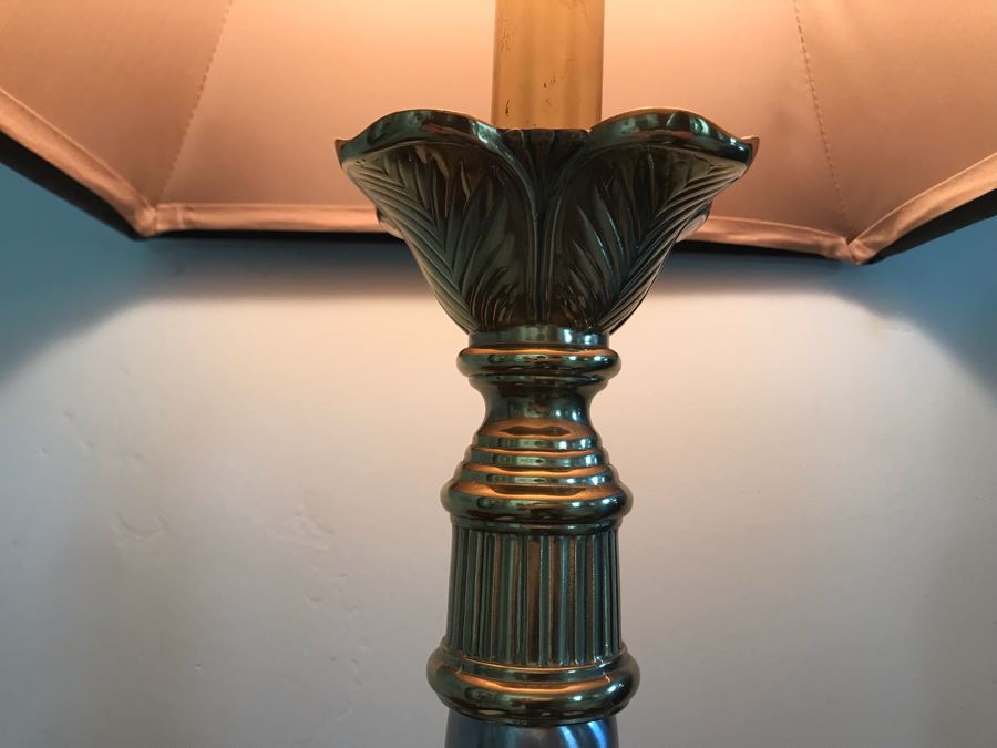 Pair Of Stiffel Heavy Brass Ornate Silver And Gold Table Lamps With Black Stiffel Shades [Photo 6]