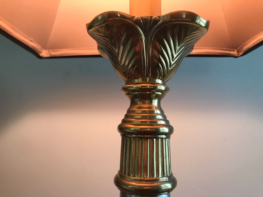 Pair Of Stiffel Heavy Brass Ornate Silver And Gold Table Lamps With Black Stiffel Shades [Photo 11]